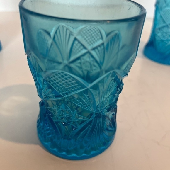 Vintage Set of 3 Pressed Glass 4 inch Aqua Blue Tumblers - Picture 3 of 9